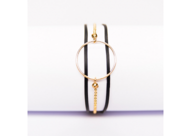 Bracelet caoutchouc, anneau et chaîne plaqué or