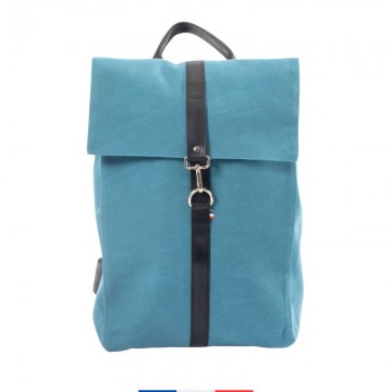 Sac à dos urbain bleu paon en toile upcyclée – design minimaliste et fabrication française – Saint Lazare