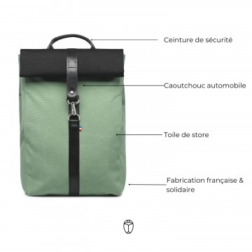 Sac a dos Made in France noir et vert ecolo