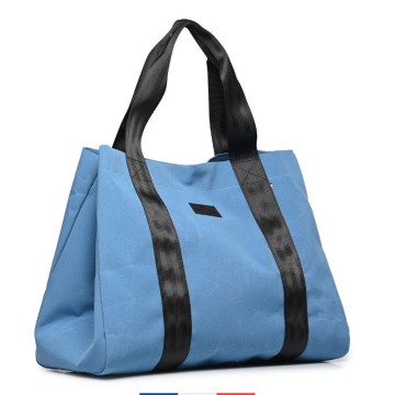 Sac cabas femme original en toile upcyclée bleu clair – grand format, made in France