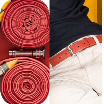 ceinture en lance à incendie rouge éthique et vegan