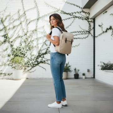 sac à dos urbain femme beige