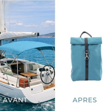 sac à dos bleu upcycling