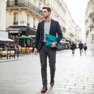 pochette ordinateur turquoise homme