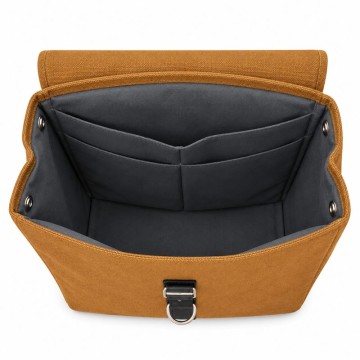 Sac en toile brun ouvert, intérieur compartimenté